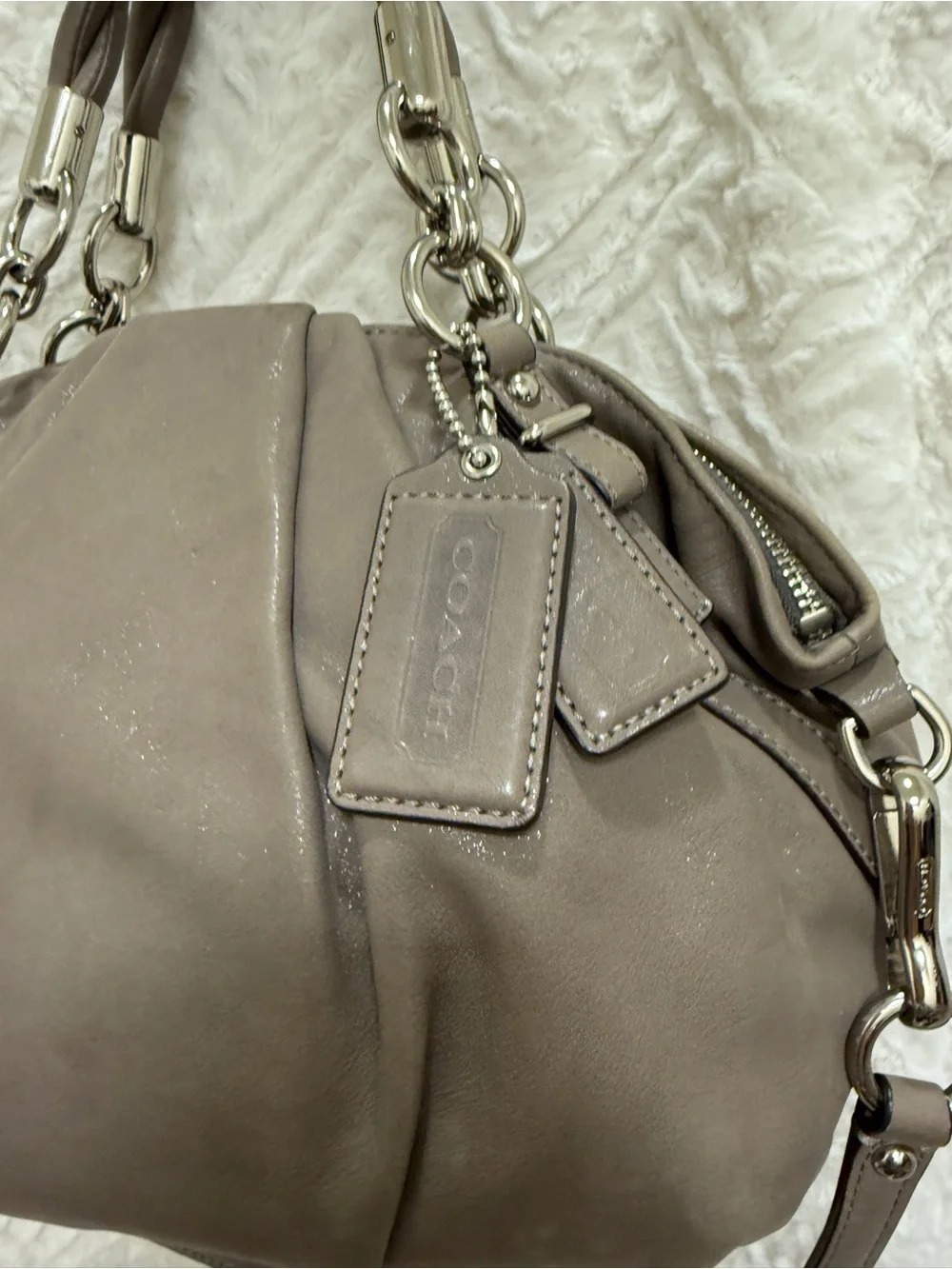 Y2K Coach Gray Leather Pleated Shoulder Bag